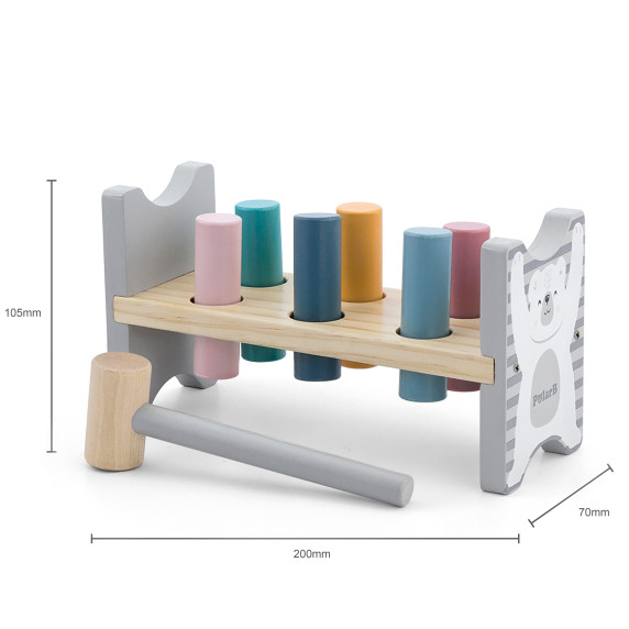 VIGA PolarB Set Wooden Pyramid + Polar Bear Hammer Punch Montessori