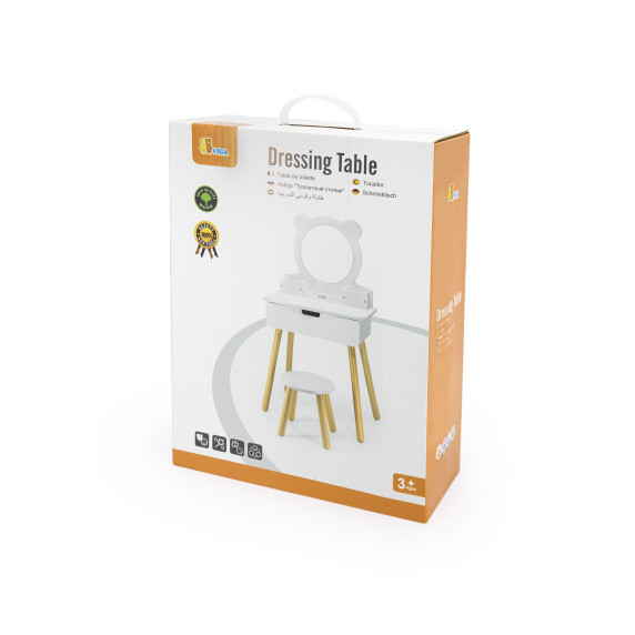 VIGA Large White Wooden Dressing Table with Mirror and Chair