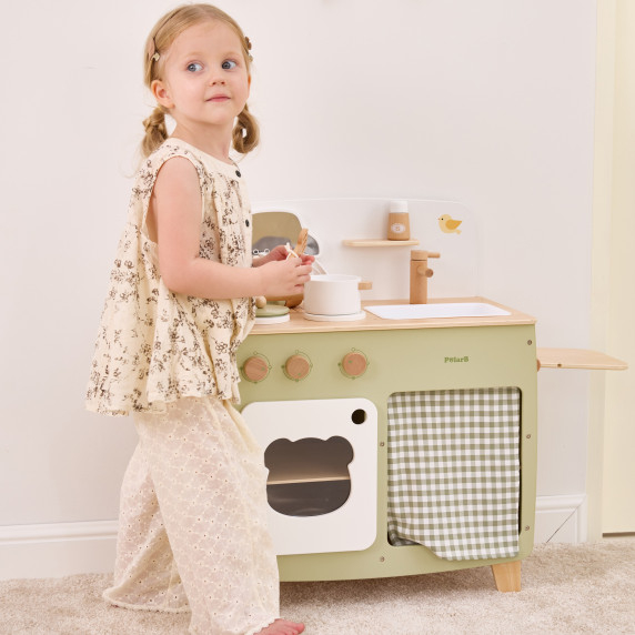 VIGA PolarB Large Wooden Kitchen with Folding Countertop + Curtain Cabinet