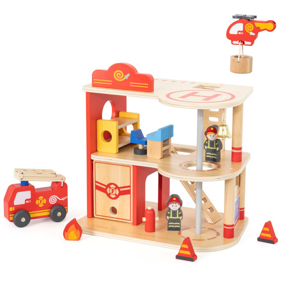 VIGA Wooden Garage Fire Station Set 14 pcs