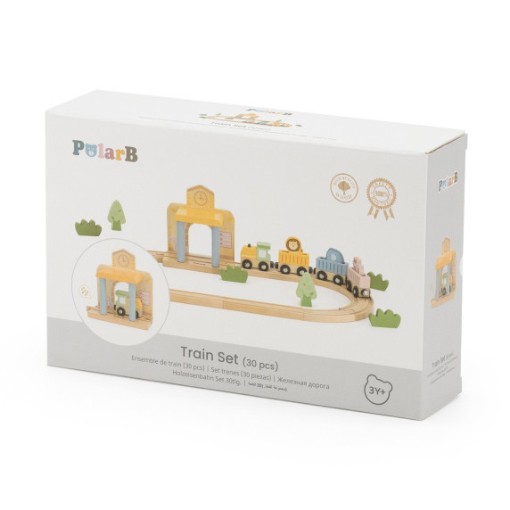 Viga PolarB Wooden Train Set 30 pcs.