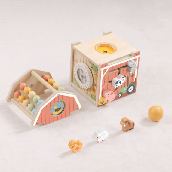 TOOKY TOY Wooden Barn Activity Sorter Montessori Abacus