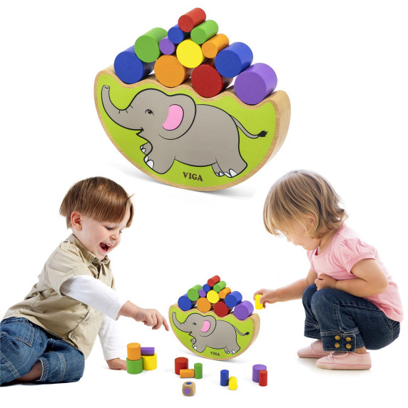 VIGA Wooden Balancing Elephant Montessori Puzzle