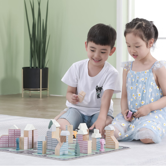 VIGA PolarB Wooden Model with City Blocks 56 pcs.