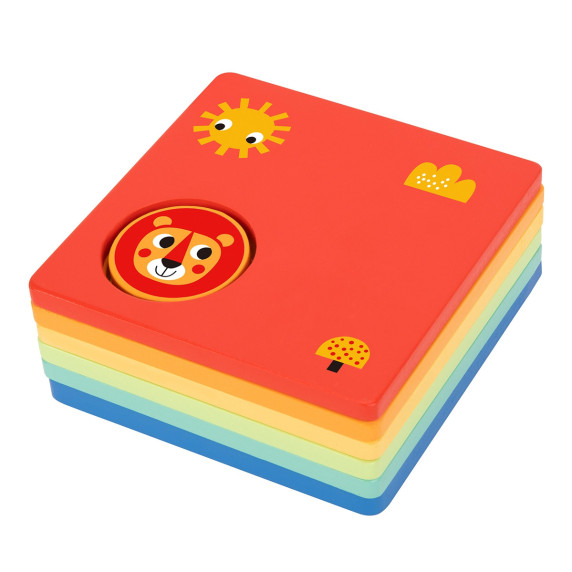 TOOKY TOY Montessori Puzzle Shapes and Colors Animals 6 Boards FSC