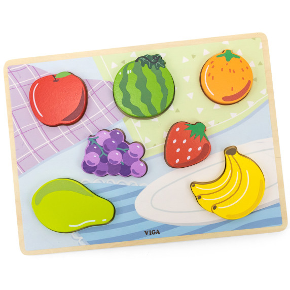 VIGA Wooden Puzzle Montessori 2-in-1 Puzzle Fruit Figures