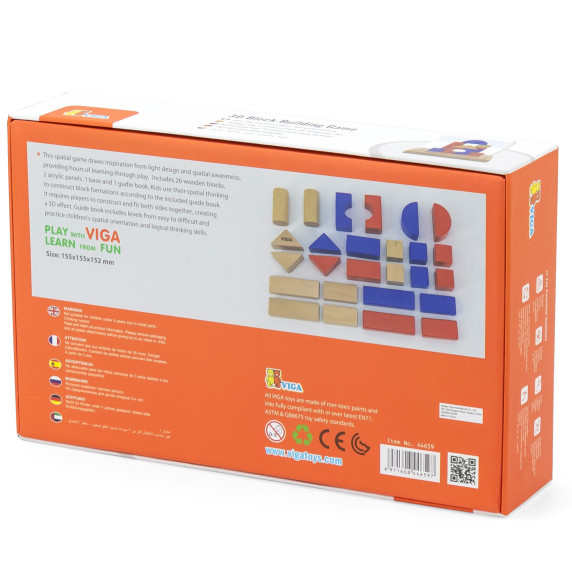 VIGA Wooden Building Game 3D Montessori Blocks
