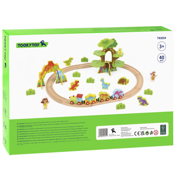 TOOKY TOY Wooden Magnetic Train Dinosaurs + Figures