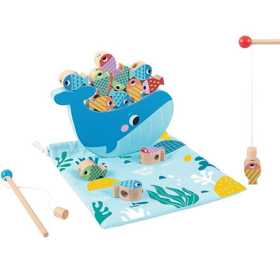 TOOKY TOY Wooden Whale and Fish Game Multifunctional 4 in 1
