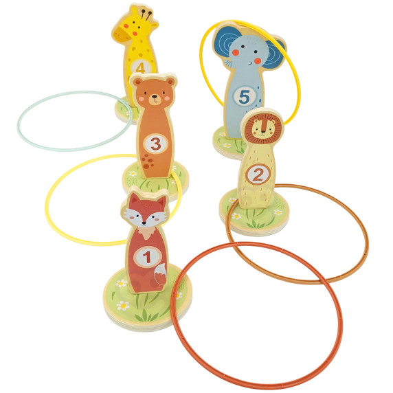 TOOKY TOY Throw at the Target Wooden Skill Game Hoops 15 pcs.