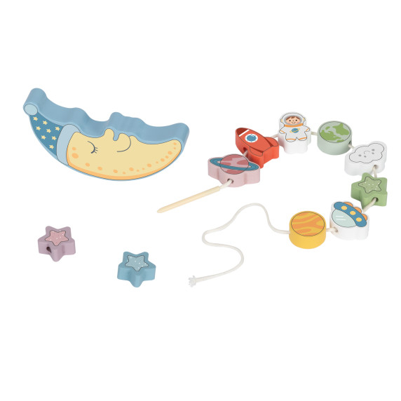 TOOKY TOY Cosmic Sleeping Moon Balancing Wooden Puzzle Threading Montessori Space