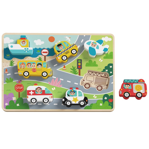 TOOKY TOY Wooden Montessori Puzzle Vehicles Cars Plane Ship City Match Shapes