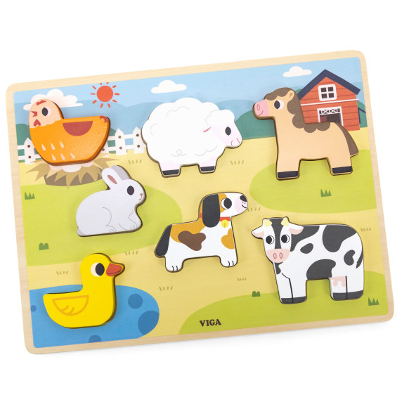 VIGA Wooden Puzzle Montessori 2-in-1 Figures Farm