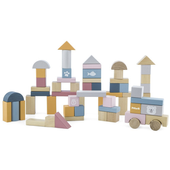 VIGA PolarB Set of wooden blocks in a bucket - 60 pieces