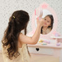 VIGA Large Wooden Dressing Table in White and Pink with Mirror and Chair