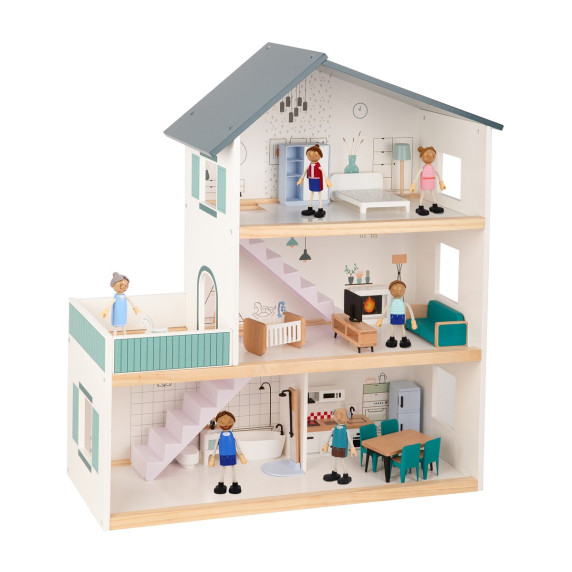 TOOKY TOY Large Wooden Dollhouse + FSC Figures