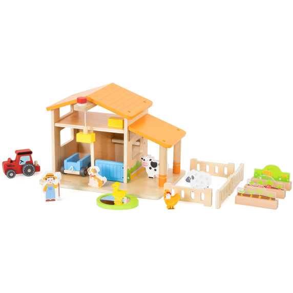 VIGA Wooden Farm Farmer's House with Garden and Tractor 21 pieces