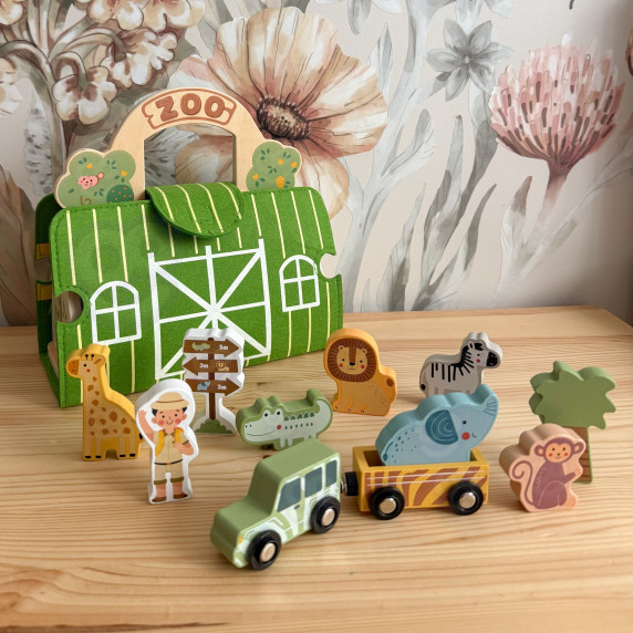 TOOKY TOY Mini Zoo Portable Animal Bag Set