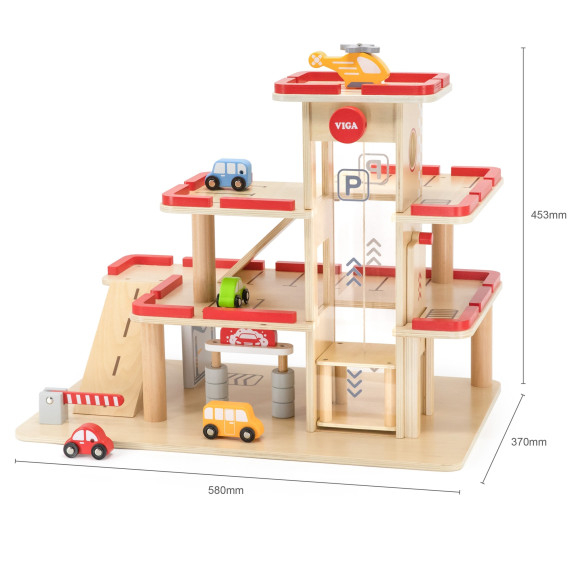 VIGA Wooden Parking for Cars with Elevator for 4 Cars and Helicopter