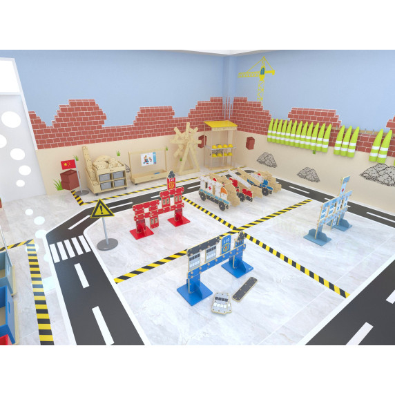 CLASSIC WORLD EDU Huge Wooden Construction Blocks Set Police Vehicles 89 pcs.