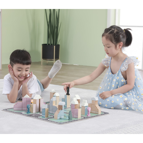 VIGA PolarB Wooden Model with City Blocks 56 pcs.