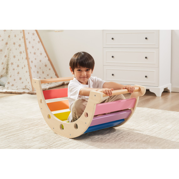 VIGA Wooden Rocker Bridge 2 in 1 Montessori Rainbow Swing