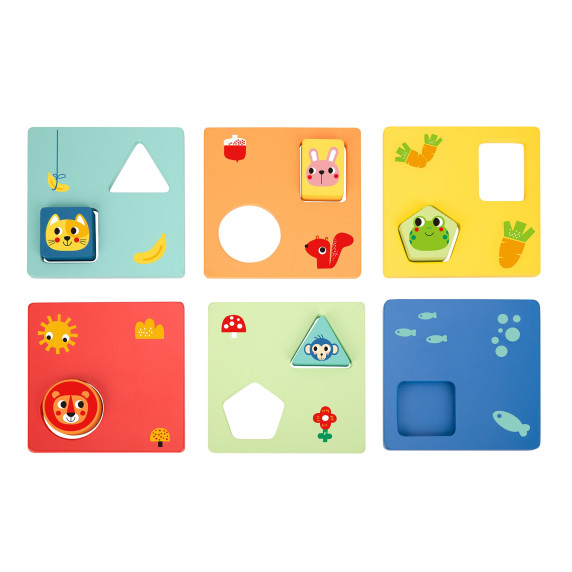 TOOKY TOY Montessori Puzzle Shapes and Colors Animals 6 Boards FSC