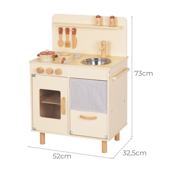 TOOKY TOY Wooden Beige Kitchen with Accessories