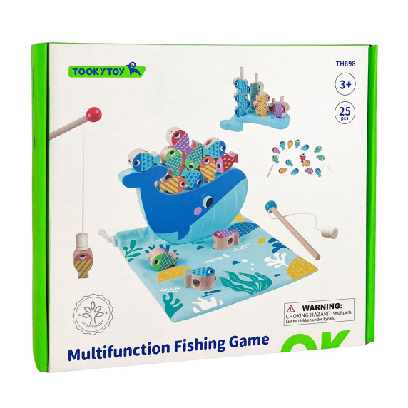 TOOKY TOY Wooden Whale and Fish Game Multifunctional 4 in 1