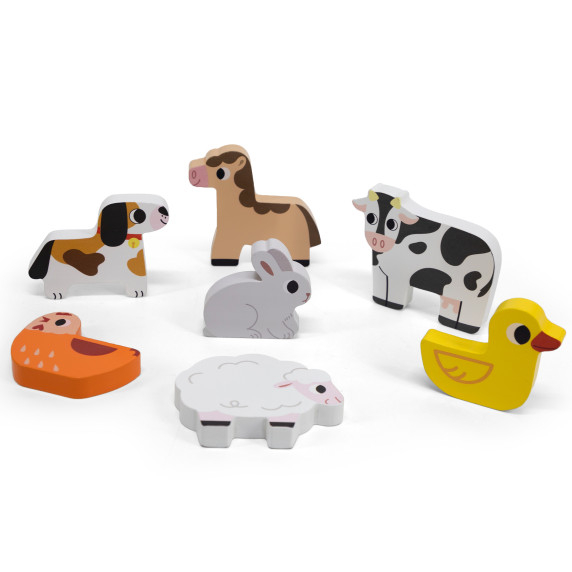 VIGA Wooden Puzzle Montessori 2-in-1 Figures Farm