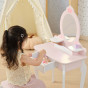 VIGA Large Wooden Dressing Table in White and Pink with Mirror and Chair