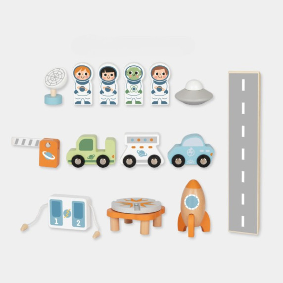 TOOKY TOY Wooden Space Parking Space Station