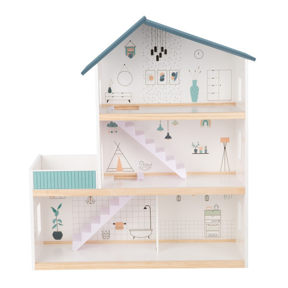 TOOKY TOY Large Wooden Dollhouse + FSC Figures