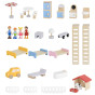 VIGA Wooden Dollhouse Set with Dolls and Accessories