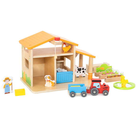 VIGA Wooden Farm Farmer's House with Garden and Tractor 21 pieces