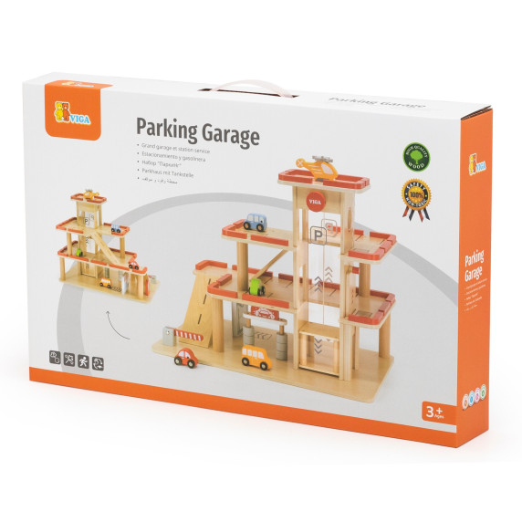 VIGA Wooden Parking for Cars with Elevator for 4 Cars and Helicopter