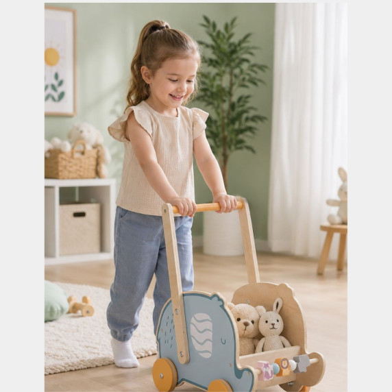 VIGA PolarB Wooden 2-in-1 Stroller, Walker, Elephant