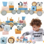 VIGA PolarB Wooden Train with Carriages and Animals for Montessori Stacking