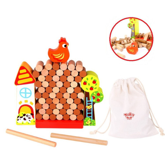 TOOKY TOY Arcade Game Falling Hen Wooden Farm