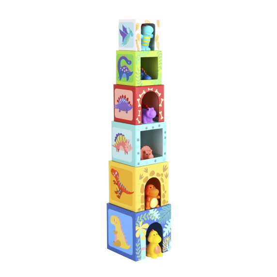 TOOKY TOY Wooden Blocks Educational Puzzle + 6 Play Figures 12 pcs.