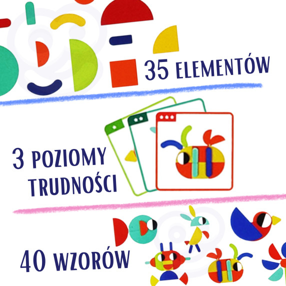 WOOPIE GREEN Wooden Montessori Puzzle 40 Patterns to Recreate 55 Pieces FSC Certified