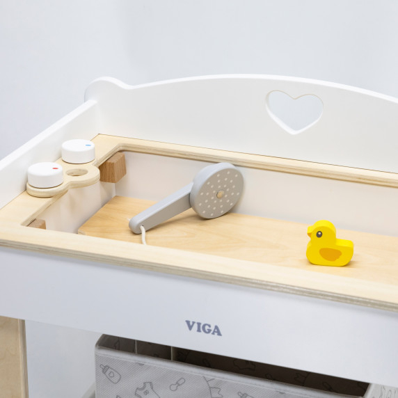 VIGA Wooden Changing Table 2 in 1 Bathtub for Dolls