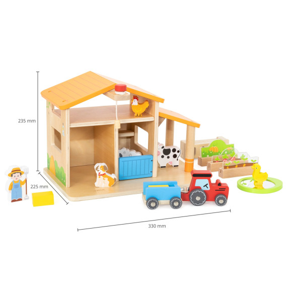 VIGA Wooden Farm Farmer's House with Garden and Tractor 21 pieces