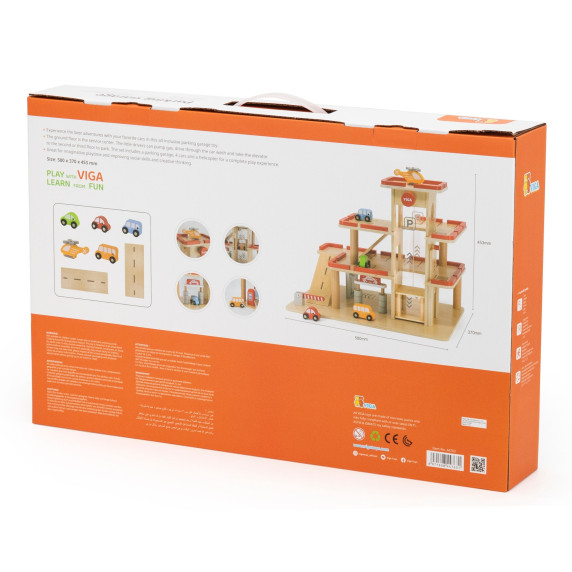 VIGA Wooden Parking for Cars with Elevator for 4 Cars and Helicopter