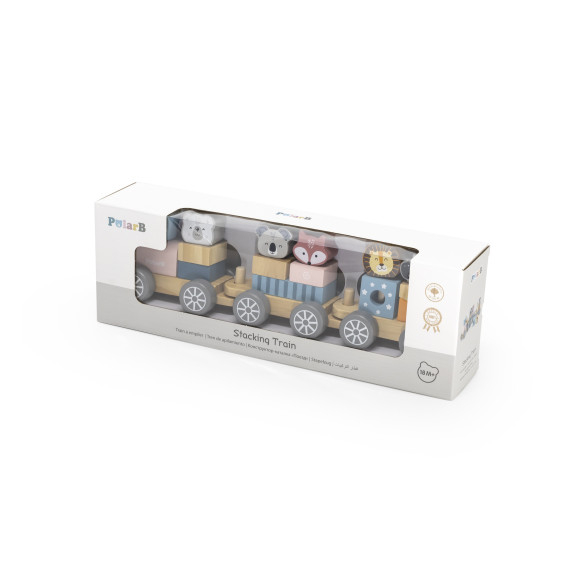 VIGA PolarB Wooden Train with Carriages and Animals for Montessori Stacking