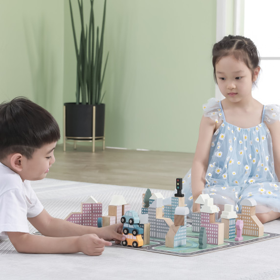 VIGA PolarB Wooden Model with City Blocks 56 pcs.