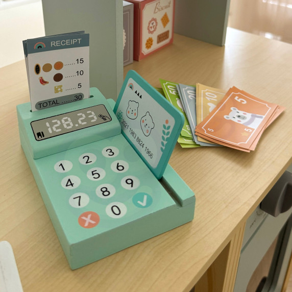 TOOKY TOY Grocery Store Stall Wooden Oven Scale Card Reader