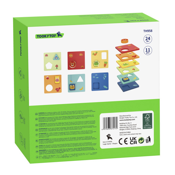 TOOKY TOY Montessori Puzzle Shapes and Colors Animals 6 Boards FSC