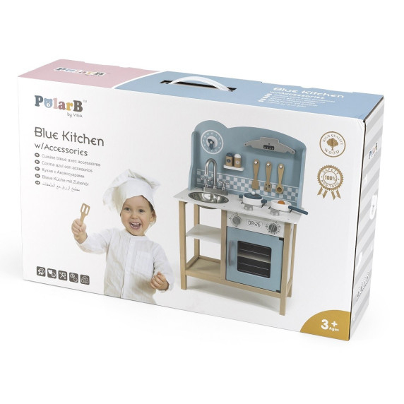 VIGA PolarB Wooden Kitchen with Accessories Silver - Blue