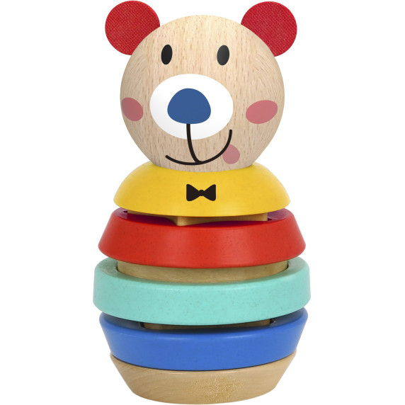 TOOKY TOY Wooden Puzzle Pyramid Shapes Teddy Bear 11 pcs.